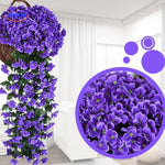 Purple artificial orchid cascade shaped in a spherical form.