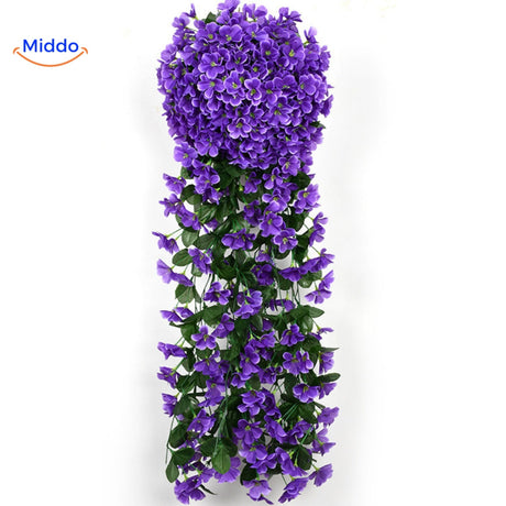 Artificial purple orchid flowers with cascading blooms.