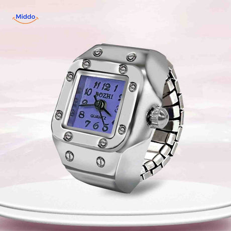 Purple adjustable ring watch with quartz movement and modern style.