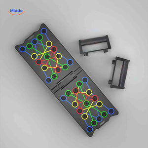 Board with ergonomic grip handles for varied hand positioning during workouts.