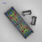 Board with ergonomic grip handles for varied hand positioning during workouts.