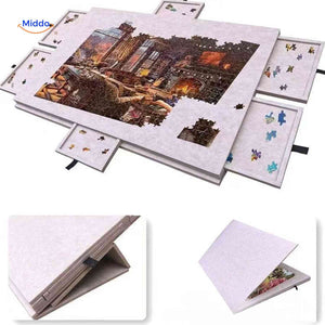 Premium felt puzzle board with integrated storage system for complete organization.