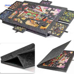 Foldable puzzle board with sorting drawers for organized piece storage and easy folding.