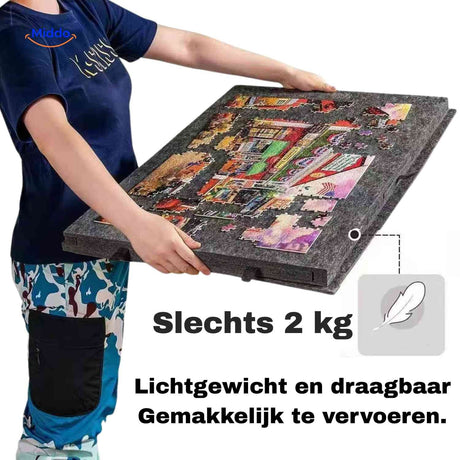 Lightweight foldable puzzle board that's portable and easy to store away.