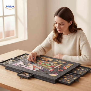 Large puzzle board with multiple sorting compartments for organized piece sorting.
