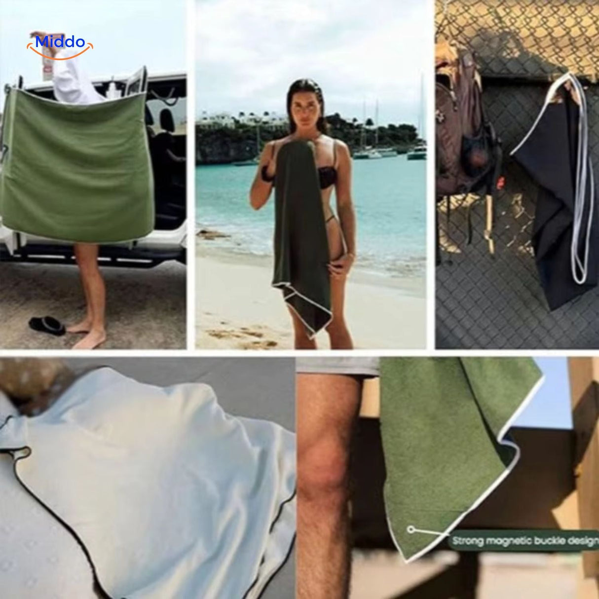 Sand-free magnetic towel perfect for beach vacations and water activities.