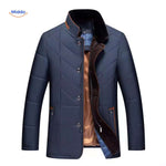 Men's quilted jacket with warm stand-up collar design detail.
