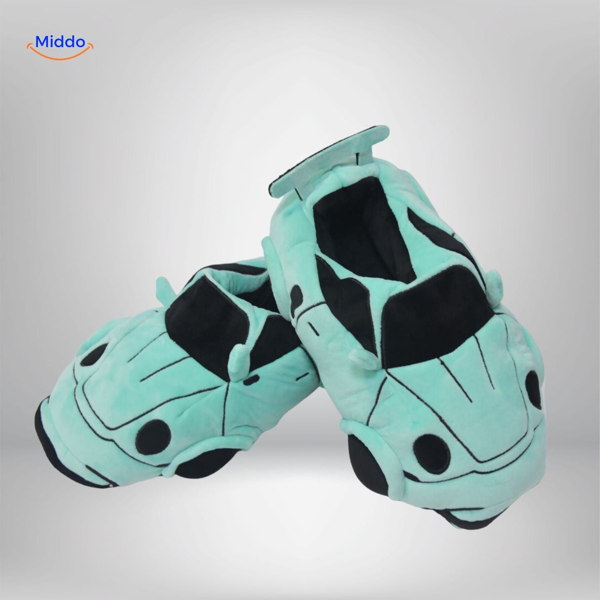 Green car slippers delivering warm plush comfort and cozy foot coverage.