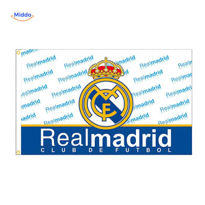 Real Madrid football club flag with official logo for supporters and outdoor display.