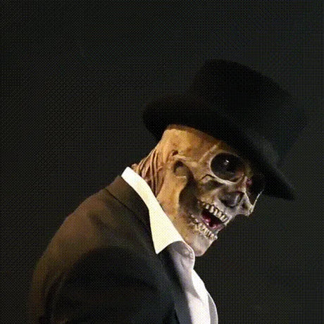 Skeleton mask costume with detailed facial features and lifelike bone design.