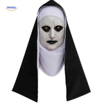 Realistic latex horror nun mask with authentic scary appearance.