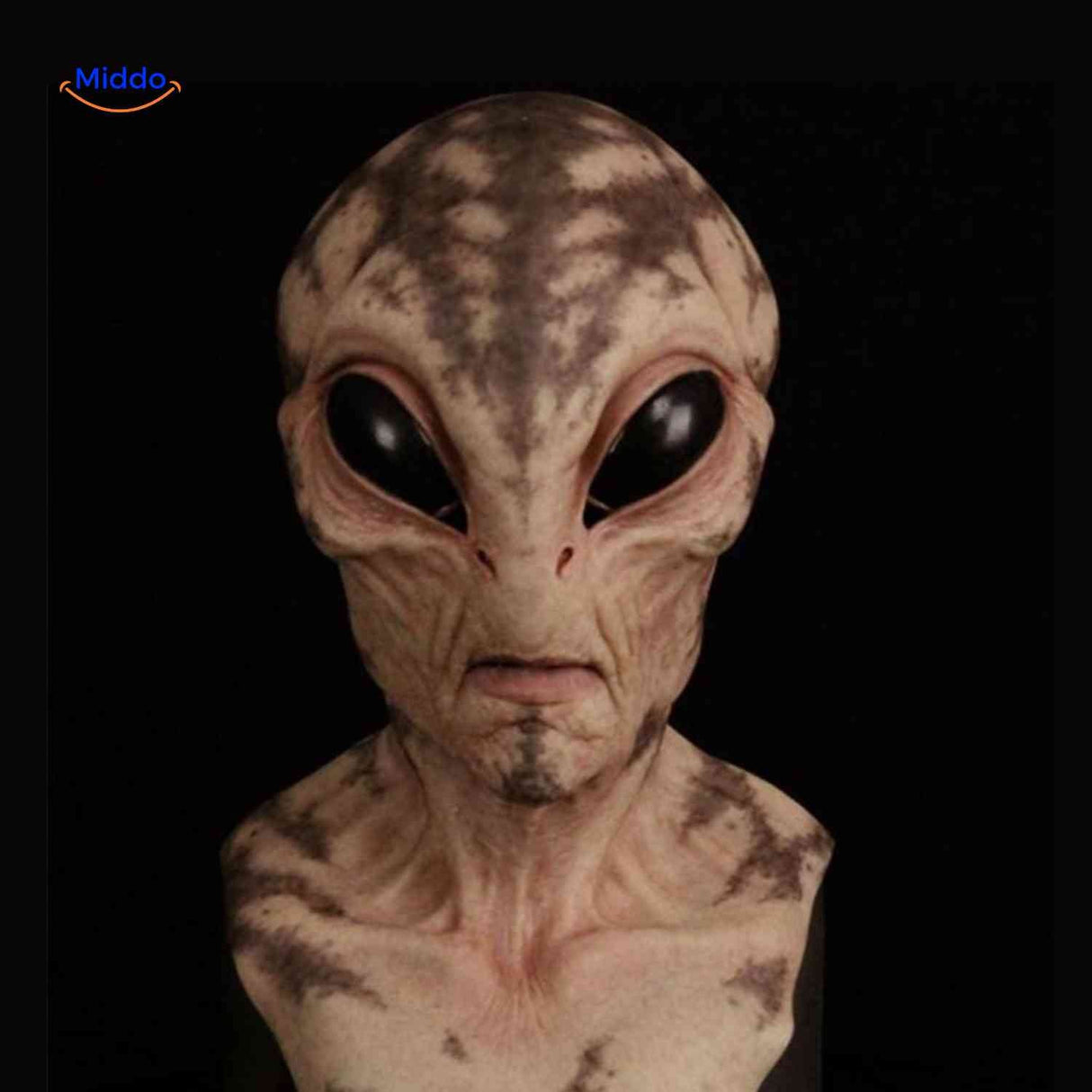 Realistic latex old man mask with speckled alien design and detailed texture.