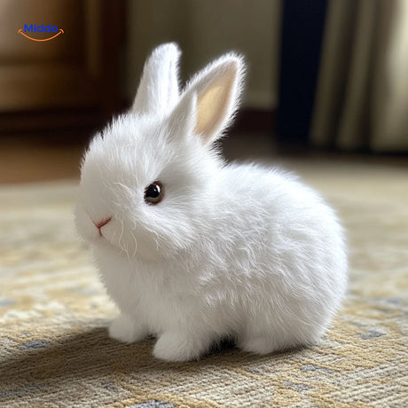 Realistic soft plush bunny cuddle toy with fluffy white fur and lifelike features, perfect for kids and collectors.