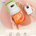Cordless blender with rechargeable battery and freshly made juice.