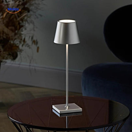 Rechargeable USB-C dimmable LED table lamp with sleek modern design.