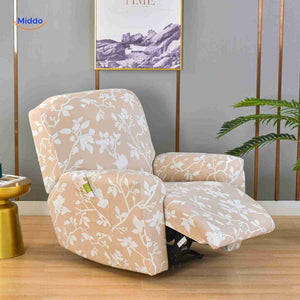 Reclinex recliner cover in beige with white flower print and elegant styling.