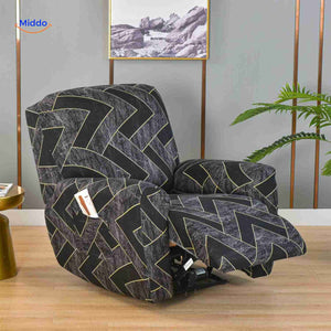 Reclinex recliner cover in black with gold chevron stripe luxury design.