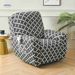 Reclinex stretch recliner cover in black and white Moroccan pattern.