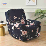 Reclinex stretch recliner cover in dark blue with elegant flower print.