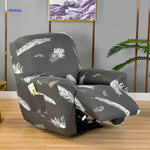 Reclinex recliner cover in dark gray with white feather motif design.