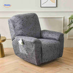 Reclinex recliner cover in gray with black splatter pattern modern design.