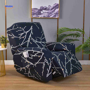 Reclinex recliner cover in dark blue with white branches modern botanical.