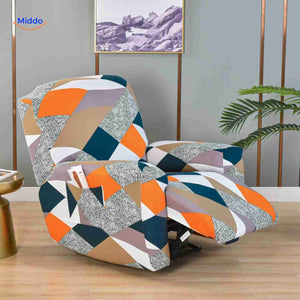 Reclinex recliner cover in orange and blue diamond texture pattern.