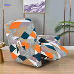 Reclinex recliner cover in orange and blue diamond texture pattern.