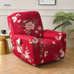 Reclinex recliner cover in red with flower motif design.