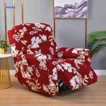 Reclinex recliner cover in red with white flower romantic design.