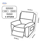 Reclinex recliner cover size guide showing dimensions and measurements.