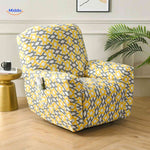 Reclinex recliner cover in yellow and gray with aztec style print.