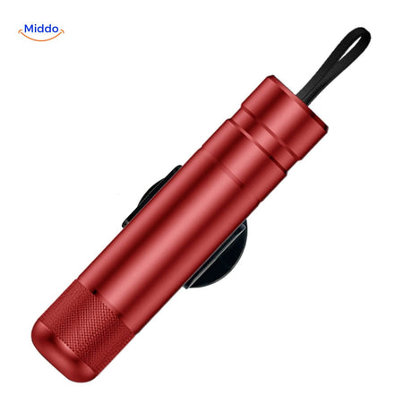 Red SafeKey Pro emergency hammer for car window breaking in critical situations.