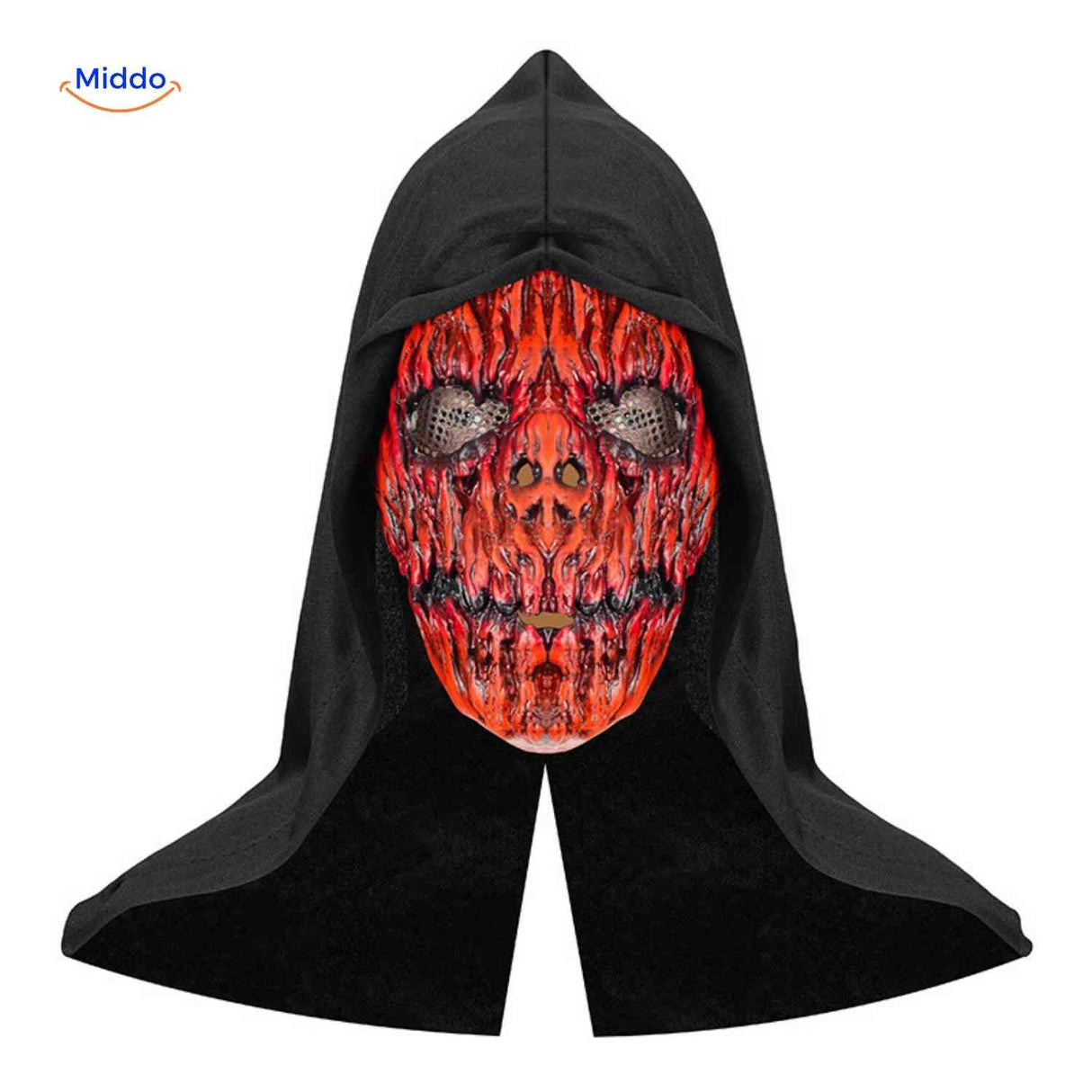 Fiery red horror skull mask for Halloween costumes.