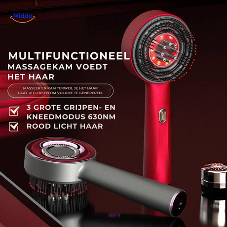 RevitaGlow red light massage comb for hair growth with oil applicator feature.