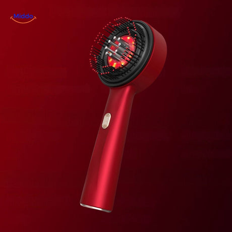 RevitaGlow red light massage comb in elegant red design variant.