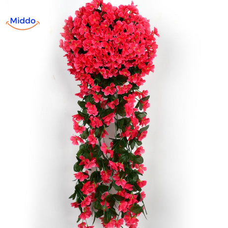 Red artificial orchid flowers with dense cascading petals.