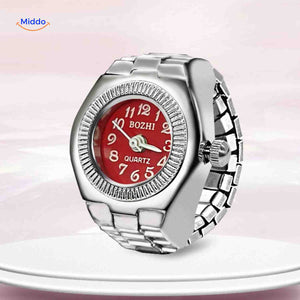 Red round ring watch with elegant unisex design and vibrant color.