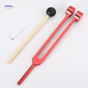 Red healing tuning fork set variant for sound therapy and vibration.