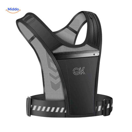 Reflective running vest featuring brand logo and reflective back panel for maximum visibility.