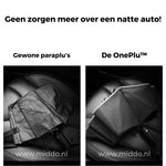 OnePlu reflective umbrella in use at night with lighting for safety.