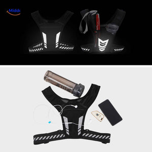 Reflective running vest styled with accessories and gadgets, showing practical storage capabilities.