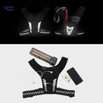 Reflective running vest styled with accessories and gadgets, showing practical storage capabilities.