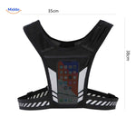 Reflective running vest size reference display (35x38cm) showing complete product dimensions and fit.