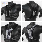 Multiple design variations and back styles of reflective running vest with different pattern options.