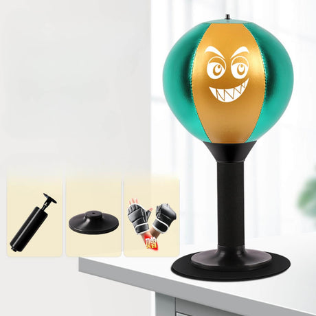FunPunch reflex boxing ball in green and gold with boxing glove.
