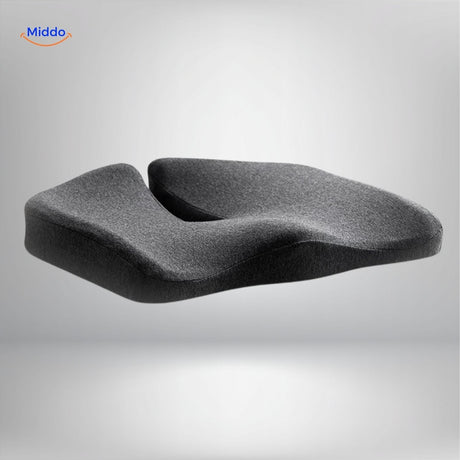 Memory foam cushion promoting relaxed sitting posture and pressure relief throughout the day.