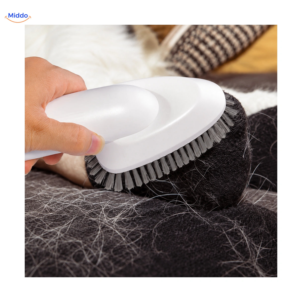 Removing loose pet hair from fabric with Furiva