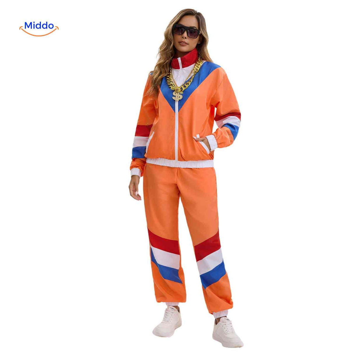 80s retro tracksuit set in breathable fabric, unisex front view.