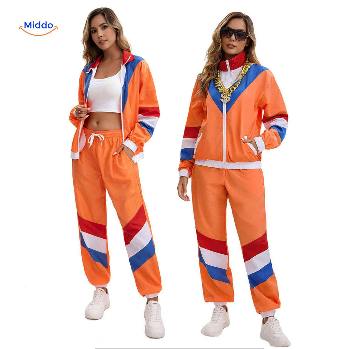 80s retro tracksuit jacket and pants set together.